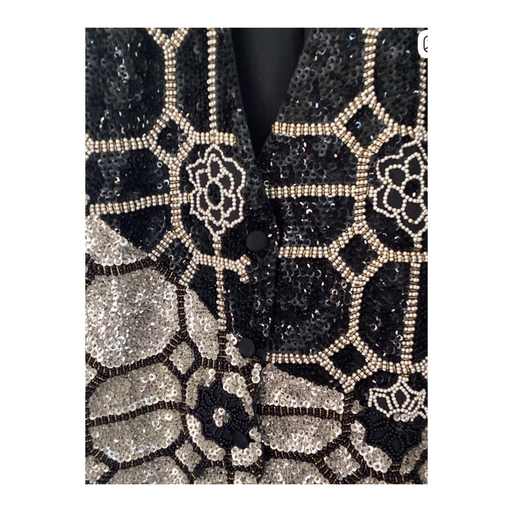 VINTAGE Theo 90’s Embellished Black and Silver Beaded Vest-Dazzling Beadwork! - Picture 8 of 15